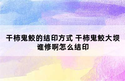 干柿鬼鲛的结印方式 干柿鬼鲛大坝谁修啊怎么结印